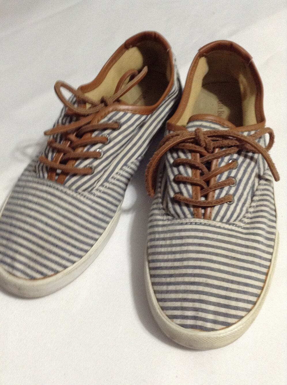 G.H. Bass & Co. Women 7.5M NAVIGATE Blue Striped Canvas Boat Sneakers Laces